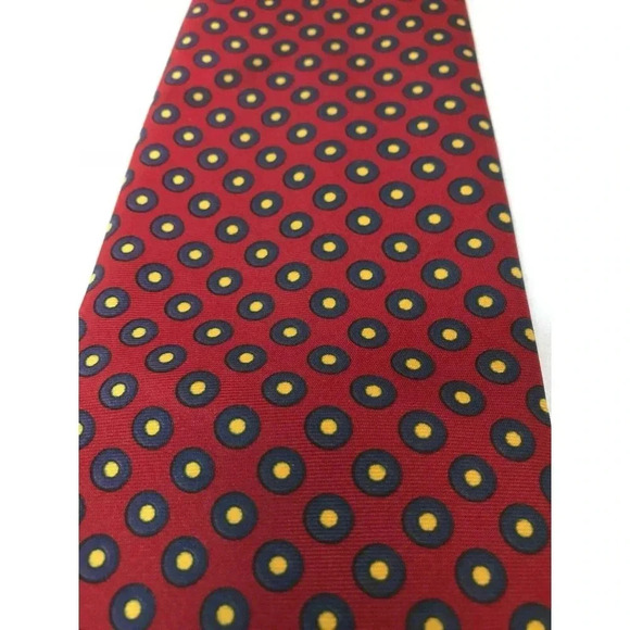 Vintage Red Yellow Polka Dots Polyester Men's Mid Century Classic Neck Tie - Picture 2 of 4
